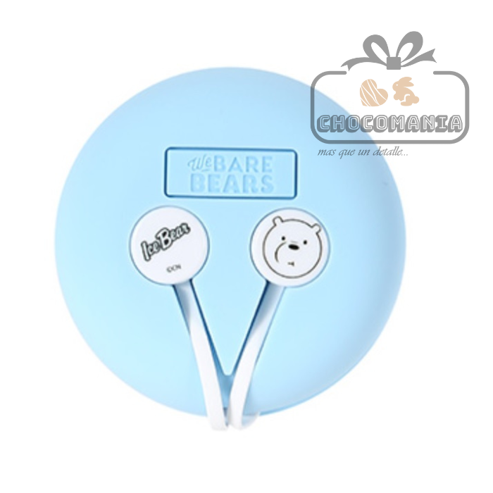 AUDIFONOS TIPO BOTON MINISO OSOS ESCANDALOSOS ESTUCHE Y MICROFONO AZUL - CHOCOMANIA