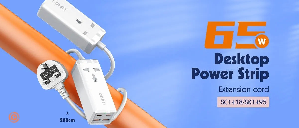 LDNIO SC1418 con 2×USB-C + 2×USB-A (65 W), cable 2 m y 2500 W. PC ignífugo y 9 protecciones. Ideal para escritorio y hogar. Envíos a todo el Perú.