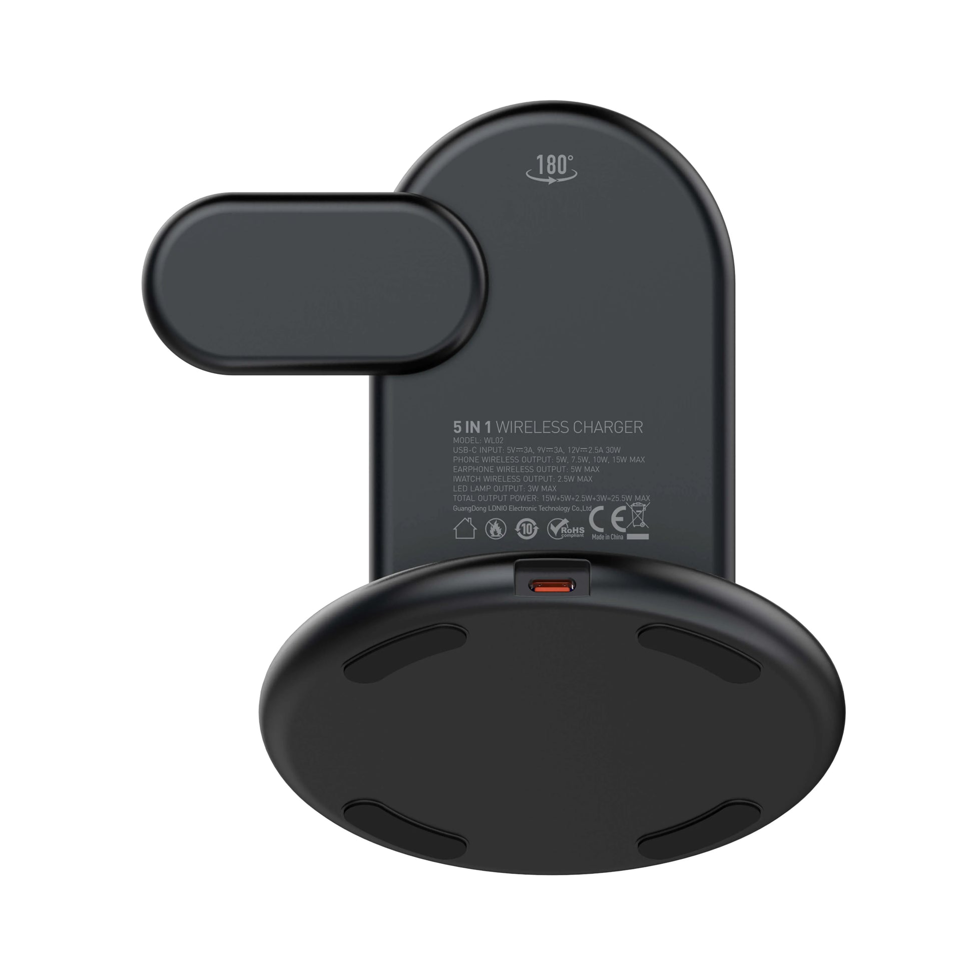 Organiza tu velador/escritorio con la LDNIO WL02: Qi 15W, reloj 2.5W, earbuds 5W, imán N52 y luz LED 3W. Menos cables, más orden.