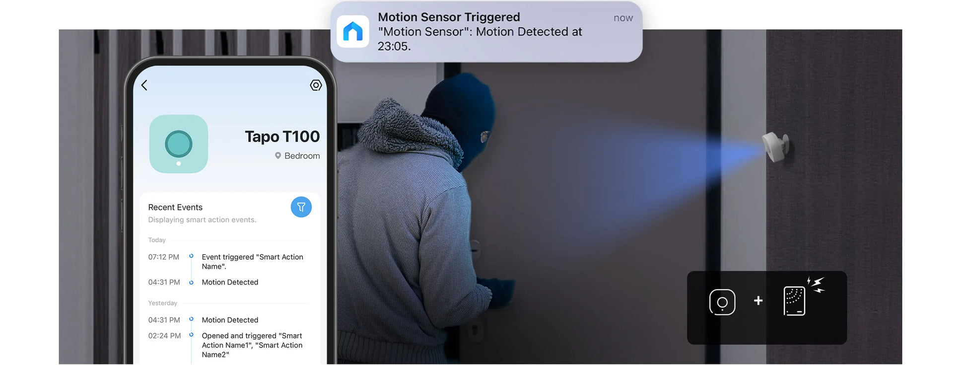 Sensor de movimiento Tapo T100. Automatiza luces y alarmas, recibe notificaciones en tiempo real. Compatible con Hub Tapo H100. ¡Compra ahora!