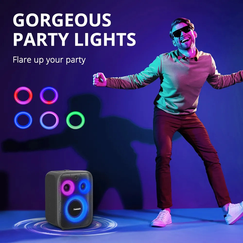 Parlante Bluetooth Tronsmart Halo 200 de 120W con karaoke, bajos potentes y luces RGB. Disponible bajo pedido con entrega en 48 horas.