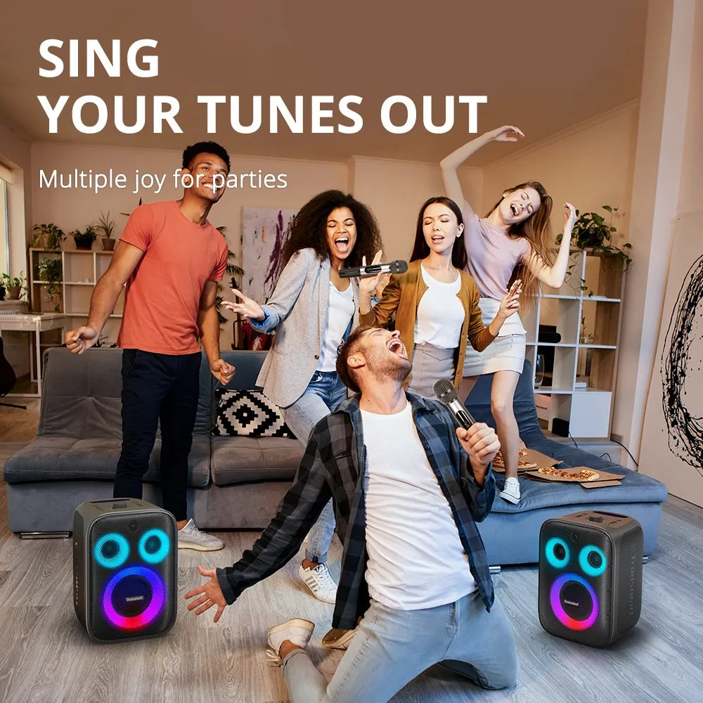 Parlante Bluetooth Tronsmart Halo 200 de 120W con karaoke, bajos potentes y luces RGB. Disponible bajo pedido con entrega en 48 horas.