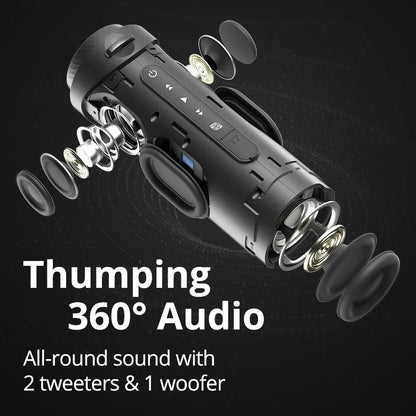 Tronsmart T7: 30W, IPX7, hasta 12 h (LED off), TWS 60W, anillo LED, BT 5.3, microSD y USB-C. Potente y compacto para exteriores.