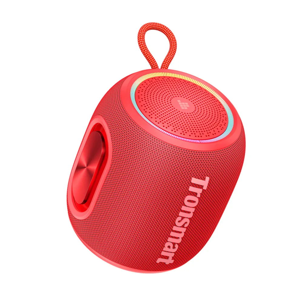 Tronsmart T8 Mini: 16W, IPX7, hasta 20 h (LED off), TWS, sonido 360°, BT 5.3, AUX y TF. Compacto y potente para exteriores y viajes.