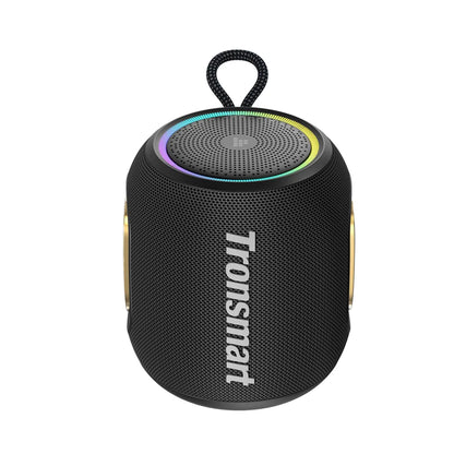 Tronsmart T8 Mini: 16W, IPX7, hasta 20 h (LED off), TWS, sonido 360°, BT 5.3, AUX y TF. Compacto y potente para exteriores y viajes.