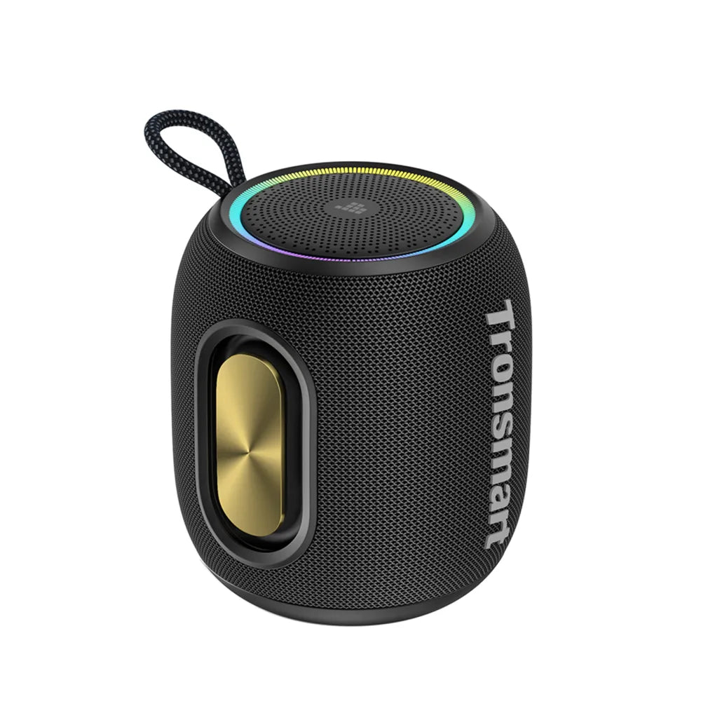 Tronsmart T8 Mini: 16W, IPX7, hasta 20 h (LED off), TWS, sonido 360°, BT 5.3, AUX y TF. Compacto y potente para exteriores y viajes.