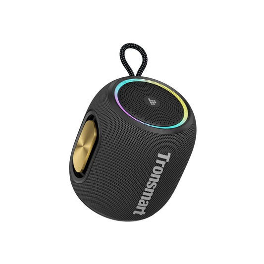 Tronsmart T8 Mini: 16W, IPX7, hasta 20 h (LED off), TWS, sonido 360°, BT 5.3, AUX y TF. Compacto y potente para exteriores y viajes.
