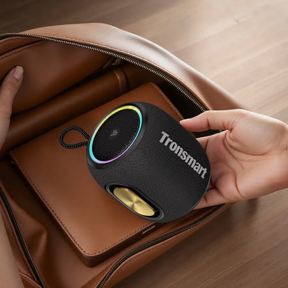 Tronsmart T8 Mini: 16W, IPX7, hasta 20 h (LED off), TWS, sonido 360°, BT 5.3, AUX y TF. Compacto y potente para exteriores y viajes.